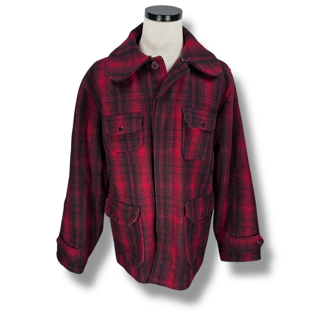 Vintage Woolrich Jacket Men’s 44 Red Black Plaid Wool 30s 40s Hunting Coat Heavy